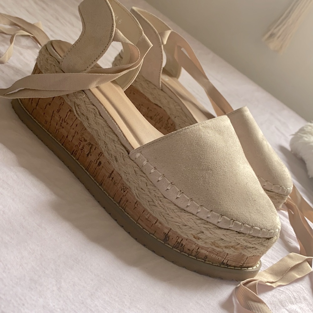 Platform suede block espadrille lace up